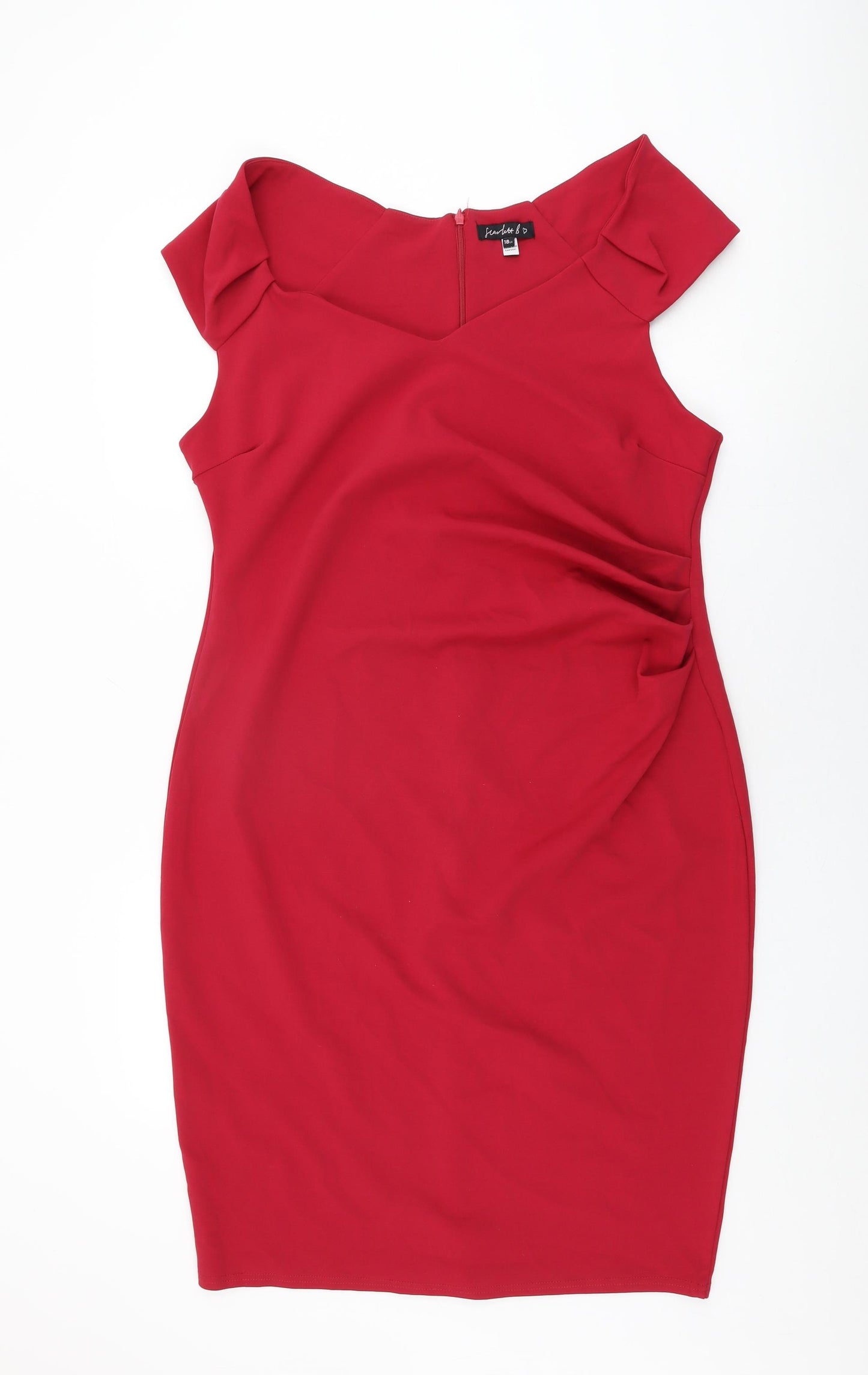 Dorothy Perkins Womens Red Polyester Bodycon Size 18 V-Neck Zip