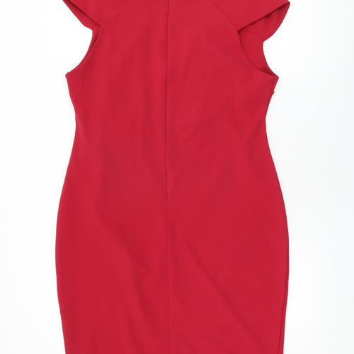 Dorothy Perkins Womens Red Polyester Bodycon Size 18 V-Neck Zip