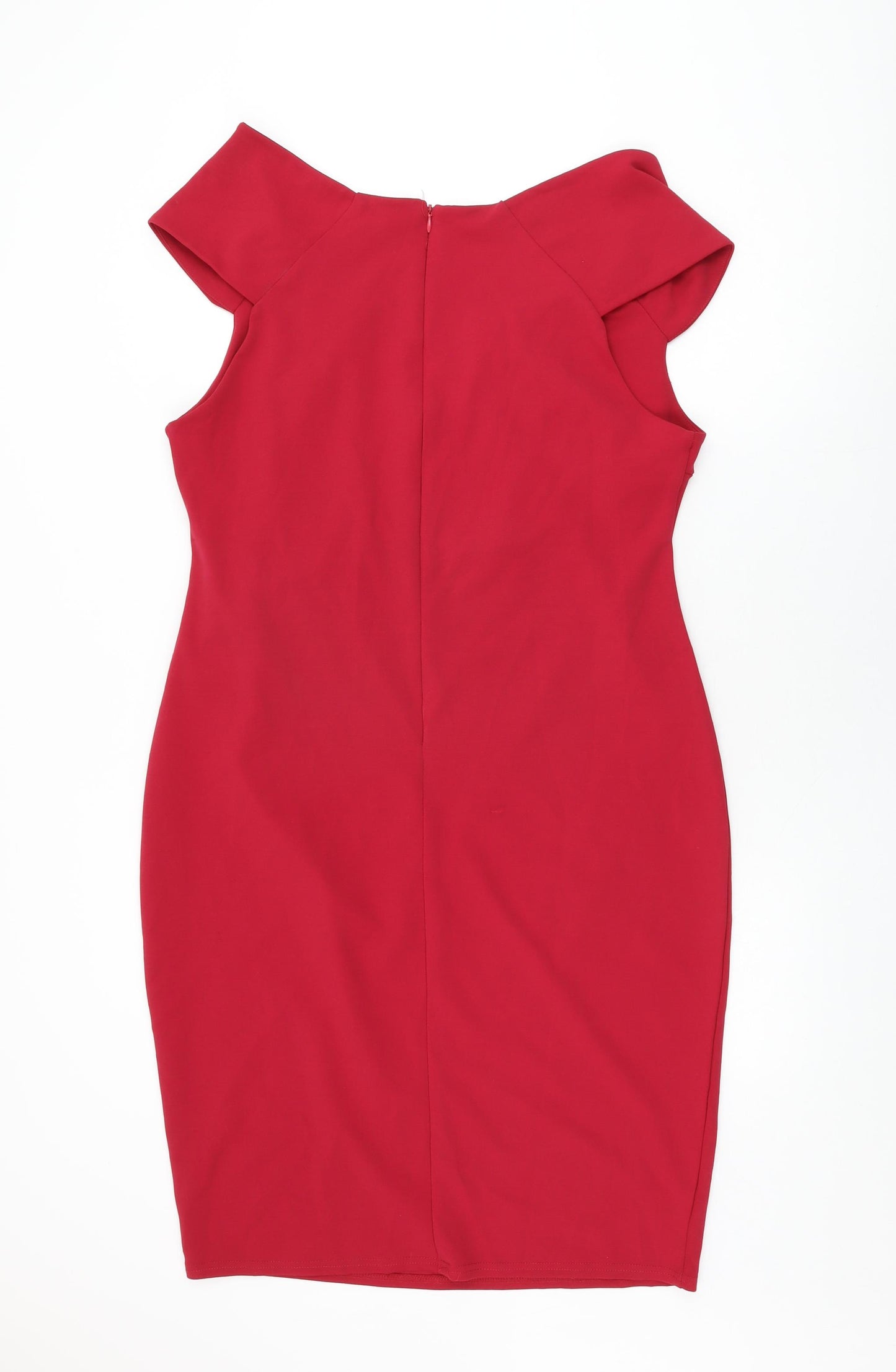 Dorothy Perkins Womens Red Polyester Bodycon Size 18 V-Neck Zip