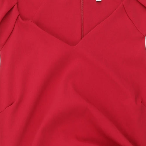 Dorothy Perkins Womens Red Polyester Bodycon Size 18 V-Neck Zip