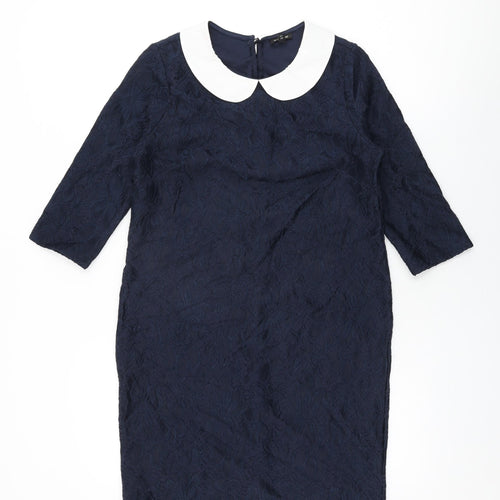 River Island Womens Blue Floral Polyester Shift Size 10 Collared Button