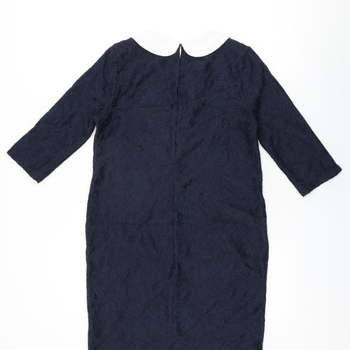 River Island Womens Blue Floral Polyester Shift Size 10 Collared Button