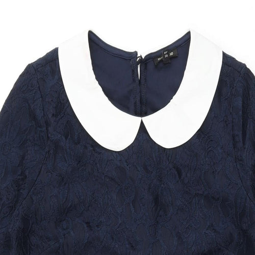 River Island Womens Blue Floral Polyester Shift Size 10 Collared Button