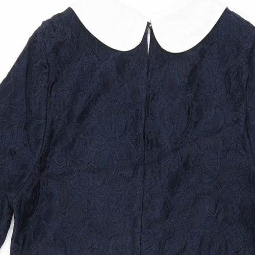 River Island Womens Blue Floral Polyester Shift Size 10 Collared Button