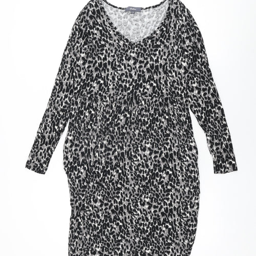 Studio Womens Grey Animal Print Viscose Shift Size 12 V-Neck Pullover - Size 12-14
