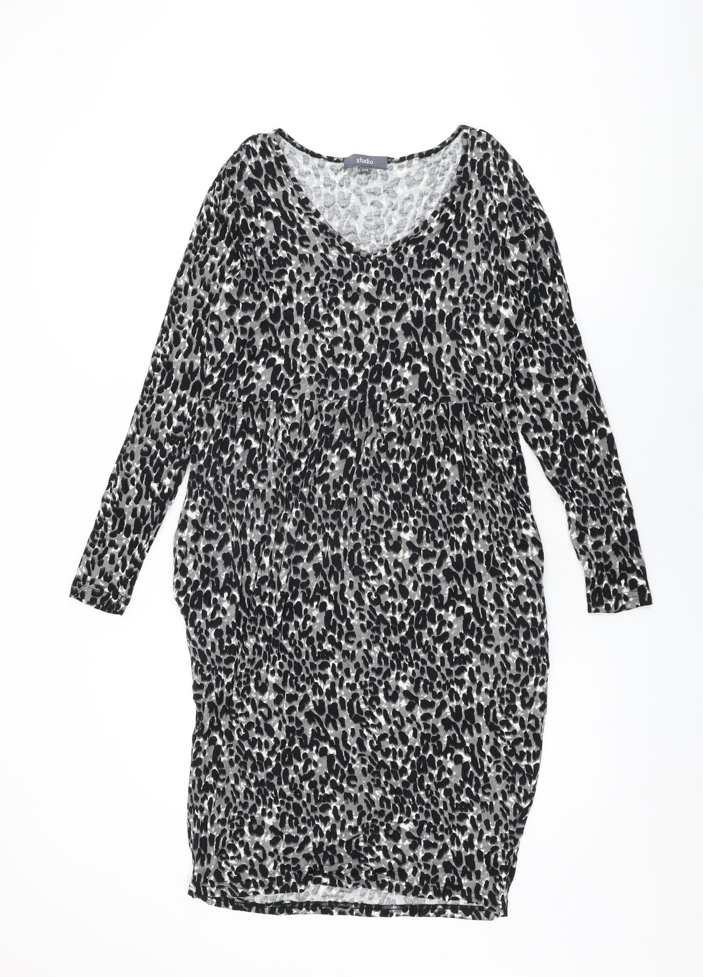 Studio Womens Grey Animal Print Viscose Shift Size 12 V-Neck Pullover - Size 12-14