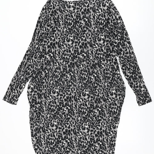 Studio Womens Grey Animal Print Viscose Shift Size 12 V-Neck Pullover - Size 12-14