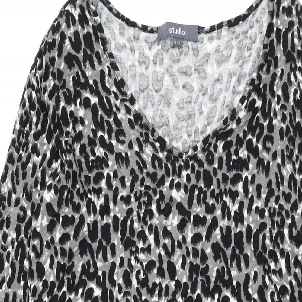 Studio Womens Grey Animal Print Viscose Shift Size 12 V-Neck Pullover - Size 12-14