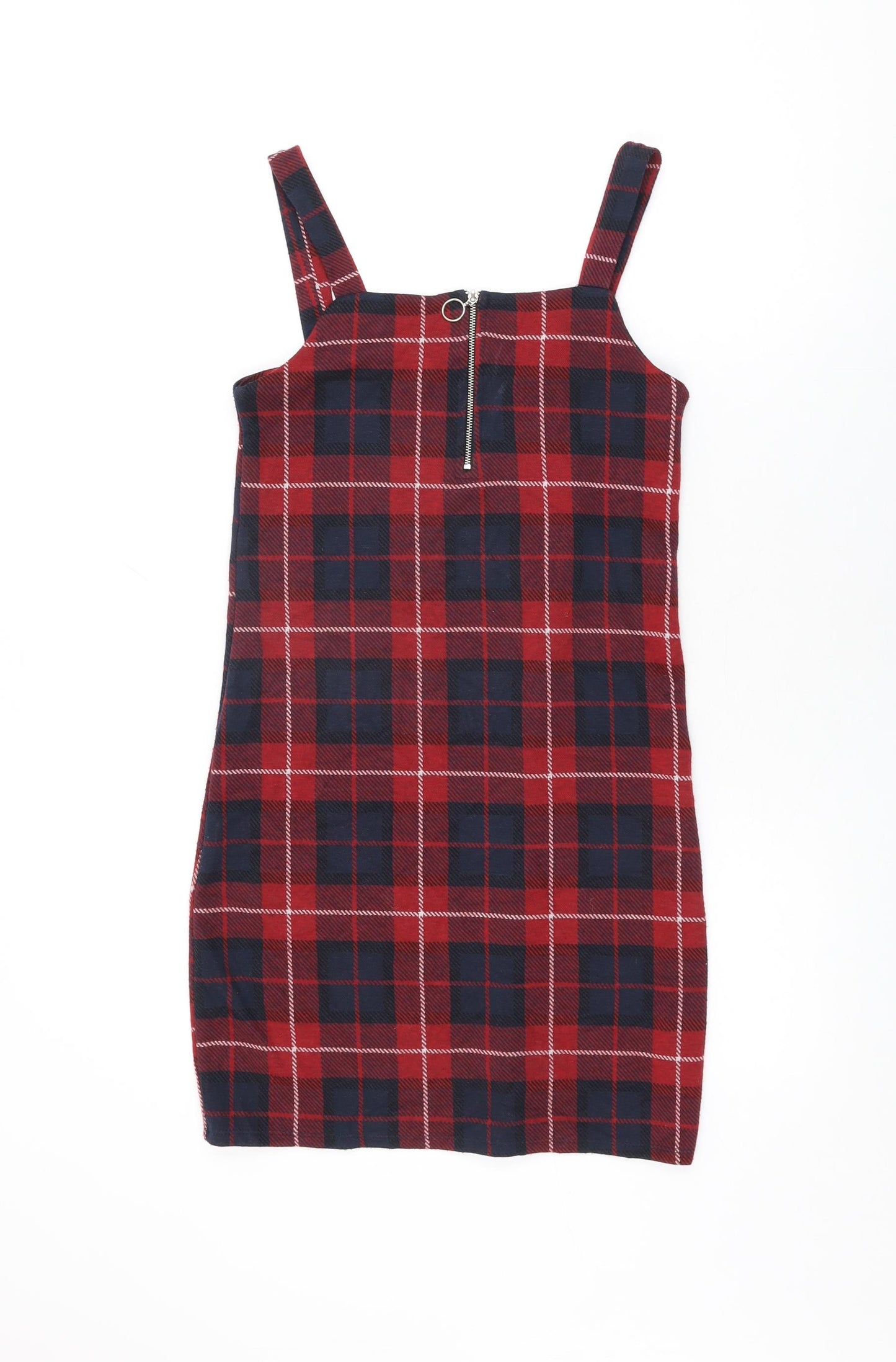 New Look Girls Red Plaid Polyester Shift Size 14-15 Years Square Neck Zip