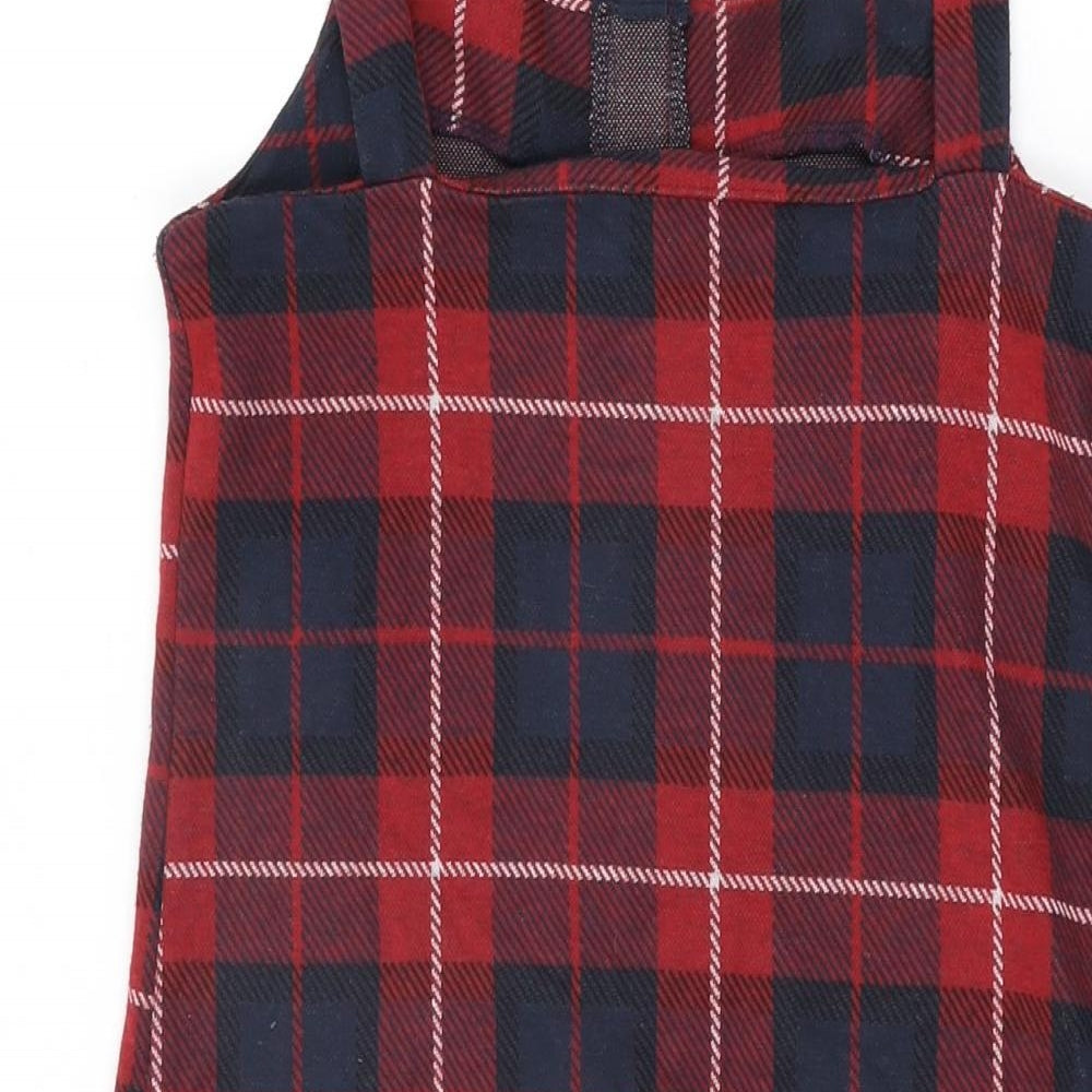 New Look Girls Red Plaid Polyester Shift Size 14-15 Years Square Neck Zip