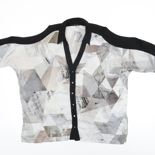 River Island Womens Grey Geometric Polyester Basic Button-Up Size 12 Collared
