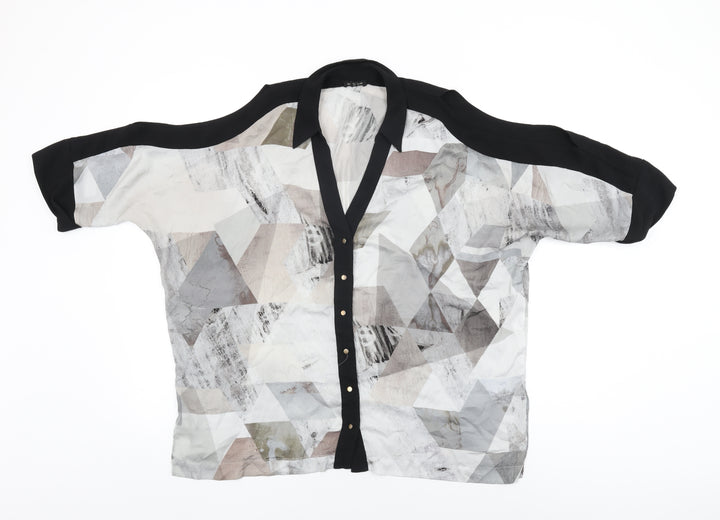 River Island Womens Grey Geometric Polyester Basic Button-Up Size 12 Collared
