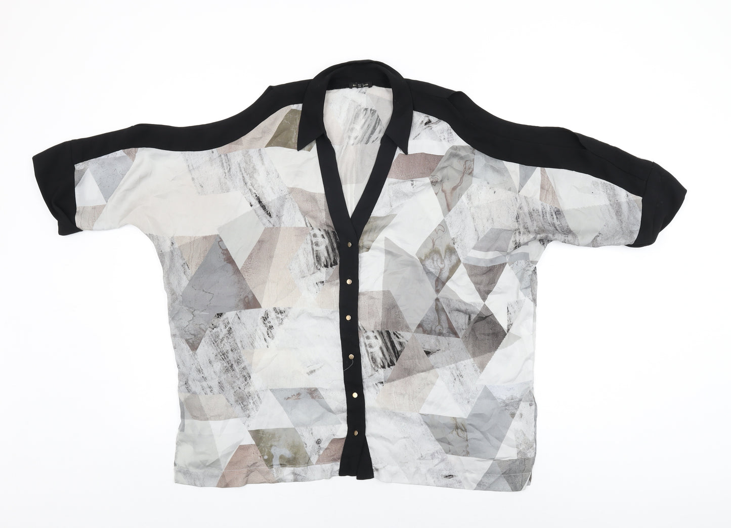 River Island Womens Grey Geometric Polyester Basic Button-Up Size 12 Collared