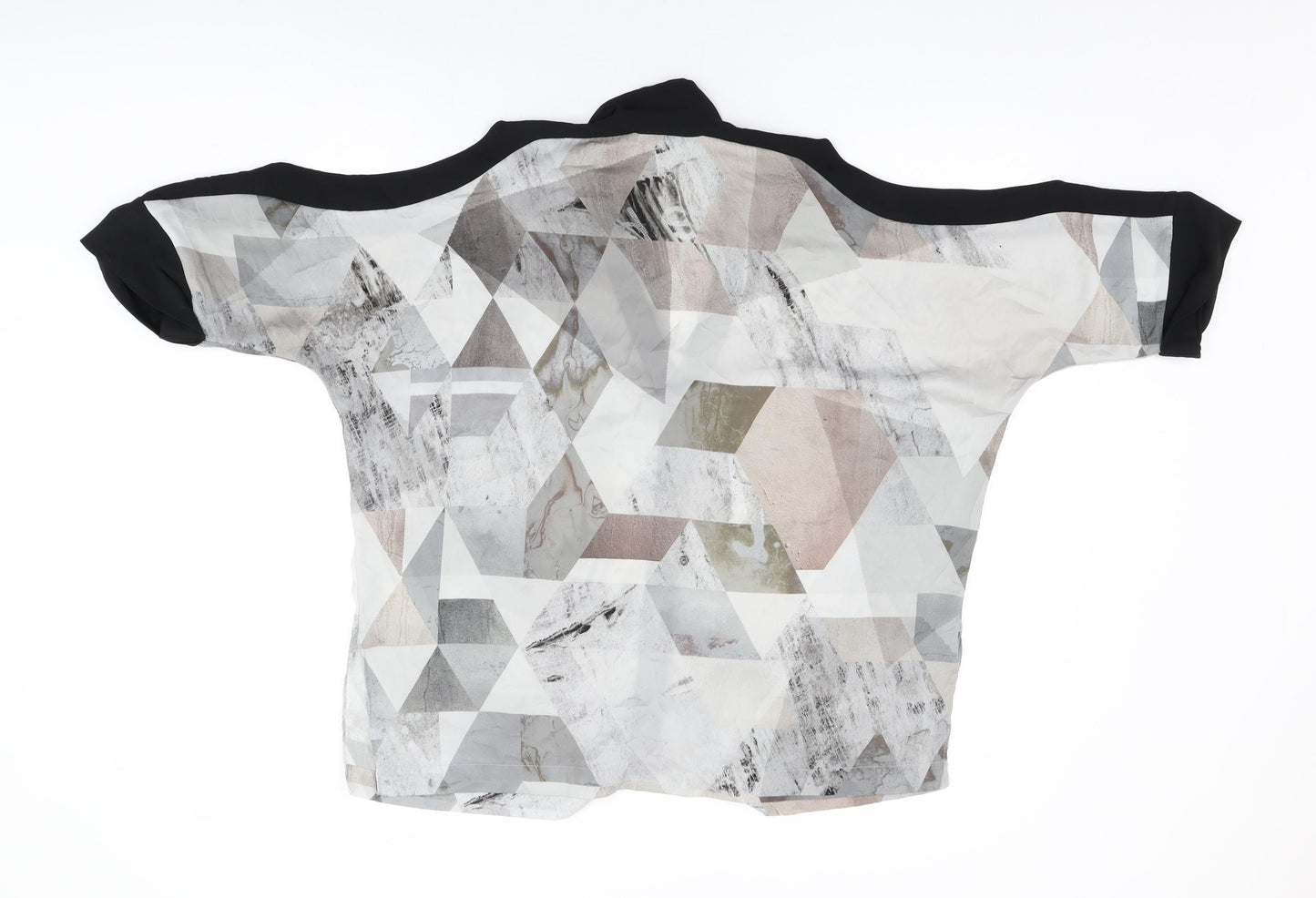 River Island Womens Grey Geometric Polyester Basic Button-Up Size 12 Collared