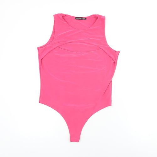 Boohoo Womens Pink Polyester Bodysuit One-Piece Size 18 Snap - Cut Out Detail