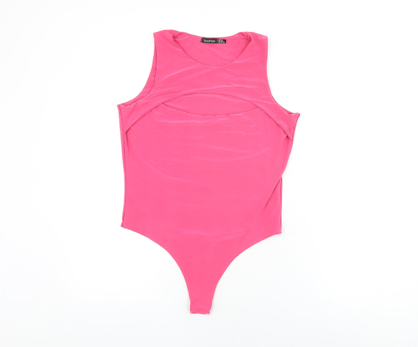 Boohoo Womens Pink Polyester Bodysuit One-Piece Size 18 Snap - Cut Out Detail