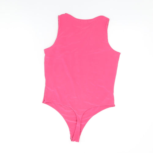 Boohoo Womens Pink Polyester Bodysuit One-Piece Size 18 Snap - Cut Out Detail