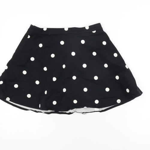 H&M Womens Black Polka Dot Cotton Skater Skirt Size 12 Zip