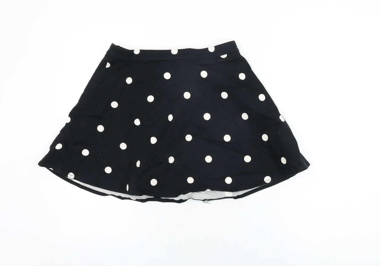 H&M Womens Black Polka Dot Cotton Skater Skirt Size 12 Zip