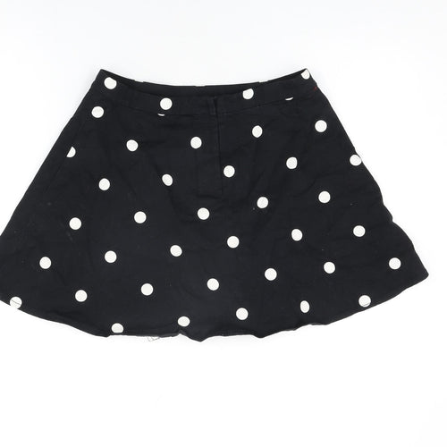 H&M Womens Black Polka Dot Cotton Skater Skirt Size 12 Zip