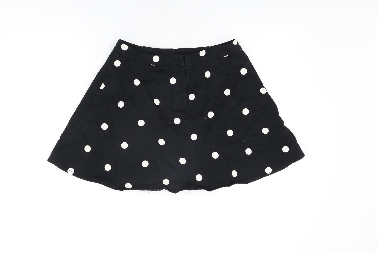 H&M Womens Black Polka Dot Cotton Skater Skirt Size 12 Zip