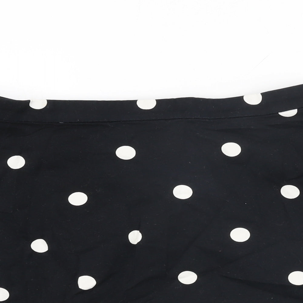 H&M Womens Black Polka Dot Cotton Skater Skirt Size 12 Zip