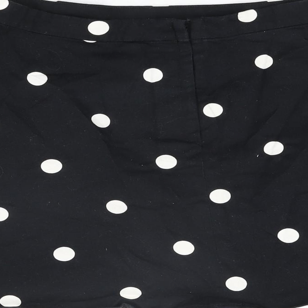 H&M Womens Black Polka Dot Cotton Skater Skirt Size 12 Zip