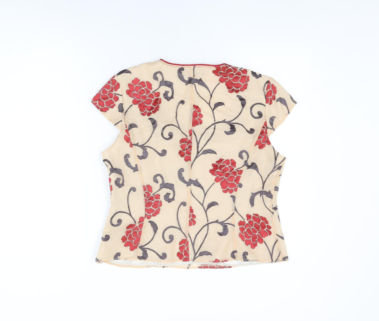 Jacques Vert Womens Beige Floral Viscose Basic T-Shirt Size 14 V-Neck