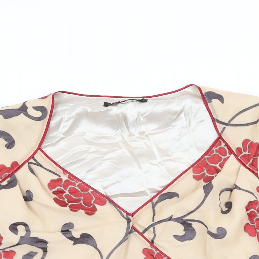 Jacques Vert Womens Beige Floral Viscose Basic T-Shirt Size 14 V-Neck