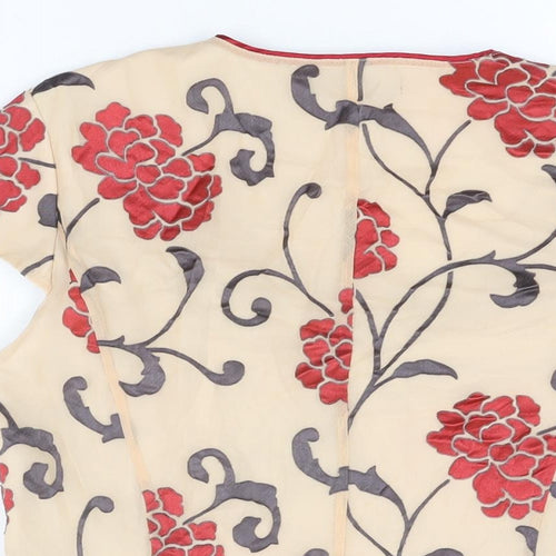 Jacques Vert Womens Beige Floral Viscose Basic T-Shirt Size 14 V-Neck