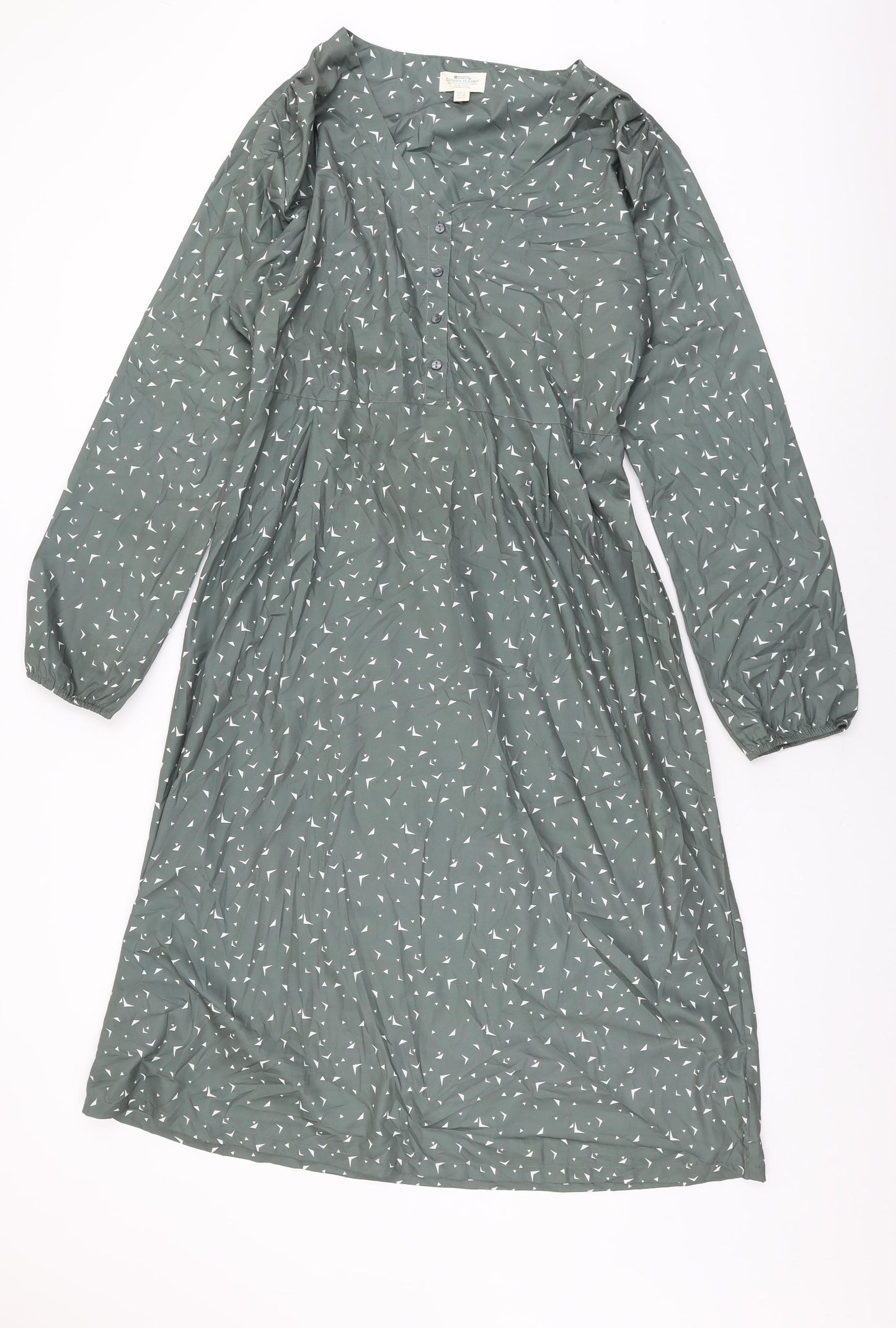 Mountain Warehouse Womens Green Geometric Polyester A-Line Size 16 V-Neck Button