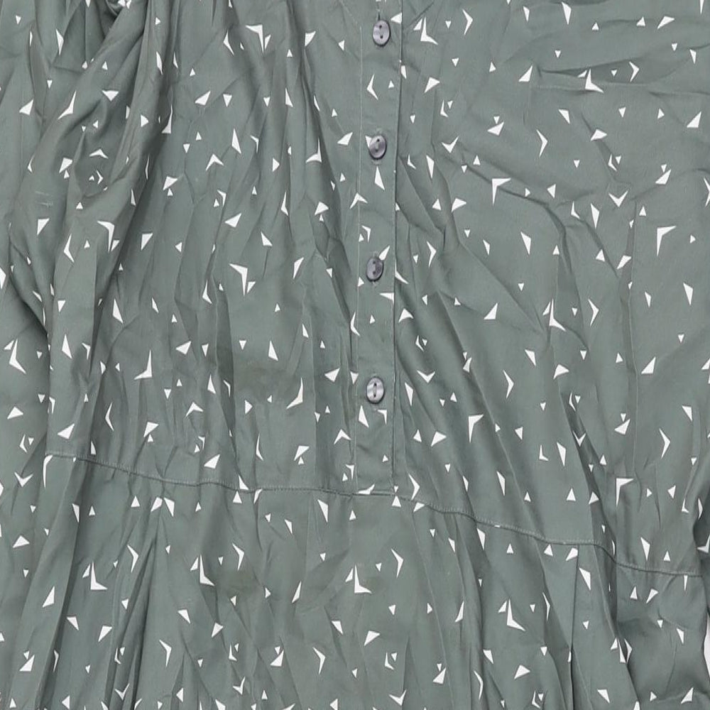 Mountain Warehouse Womens Green Geometric Polyester A-Line Size 16 V-Neck Button