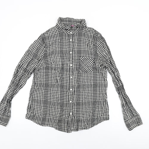 Merona Womens Black Geometric Cotton Basic Button-Up Size L Collared - Gingham