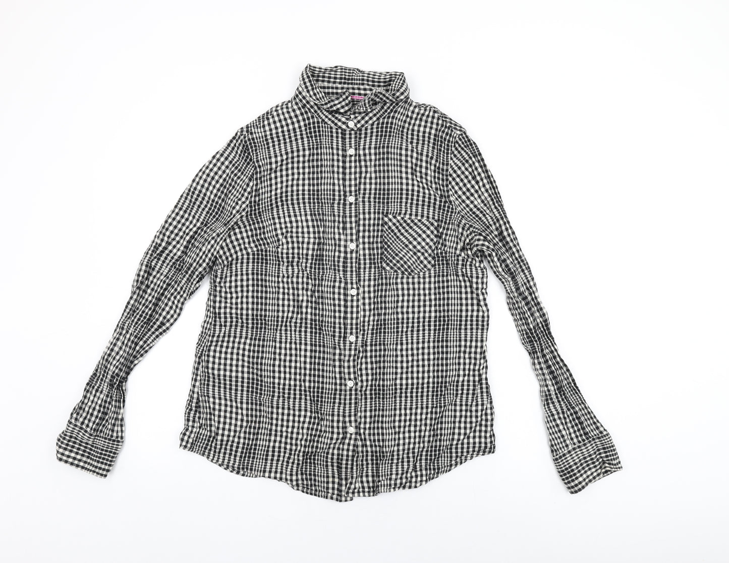 Merona Womens Black Geometric Cotton Basic Button-Up Size L Collared - Gingham