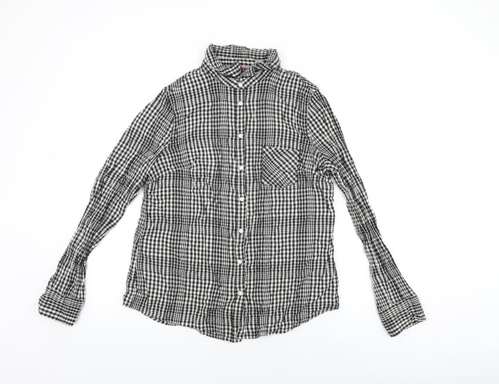 Merona Womens Black Geometric Cotton Basic Button-Up Size L Collared - Gingham