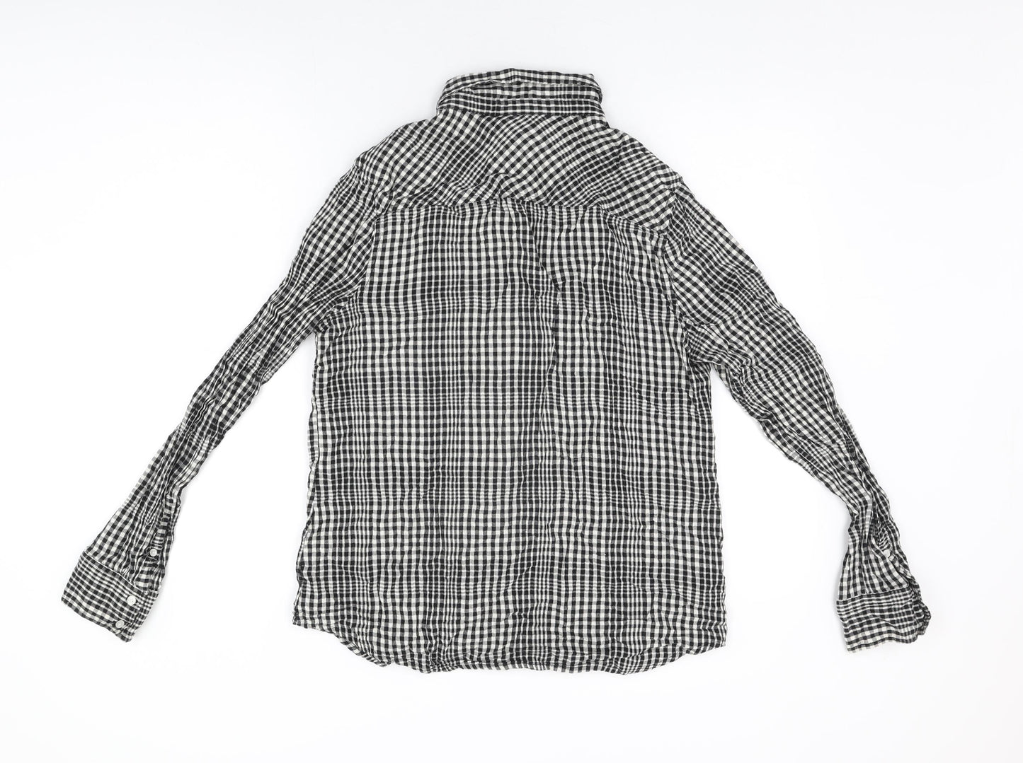 Merona Womens Black Geometric Cotton Basic Button-Up Size L Collared - Gingham