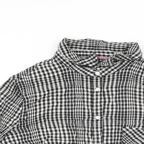 Merona Womens Black Geometric Cotton Basic Button-Up Size L Collared - Gingham