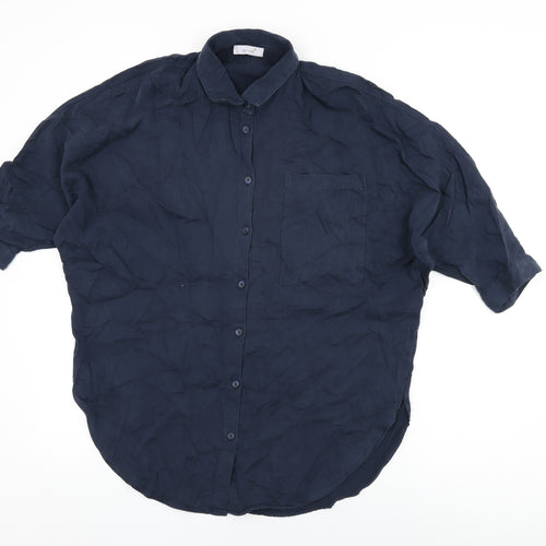 Per Una Womens Blue Lyocell Basic Button-Up Size 12 Collared