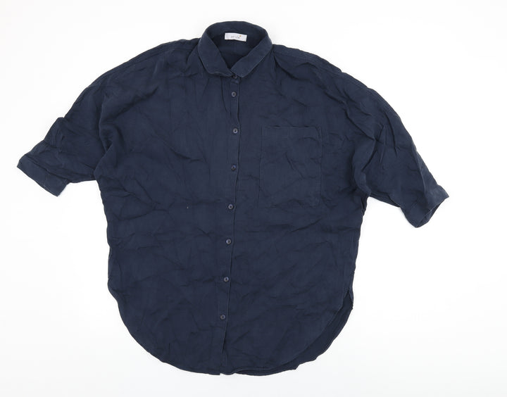 Per Una Womens Blue Lyocell Basic Button-Up Size 12 Collared