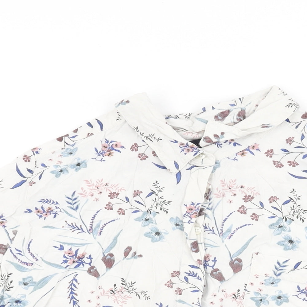 Marks and Spencer Womens White Floral Viscose Basic Button-Up Size 16 Collared