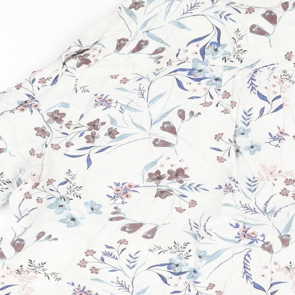 Marks and Spencer Womens White Floral Viscose Basic Button-Up Size 16 Collared