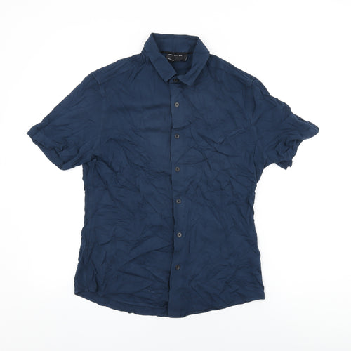 ASOS Mens Blue Viscose Button-Up Size L Collared Button