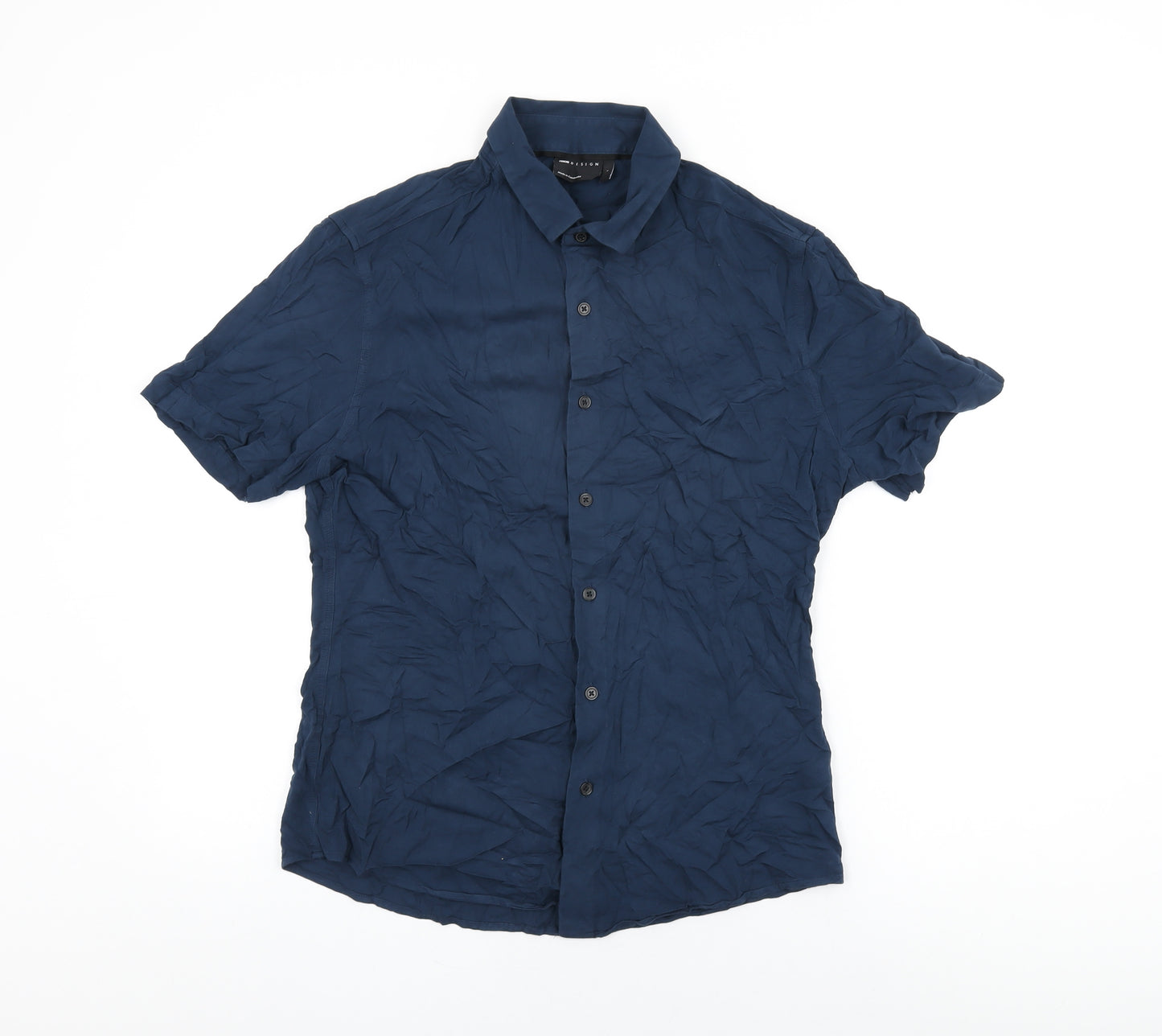 ASOS Mens Blue Viscose Button-Up Size L Collared Button