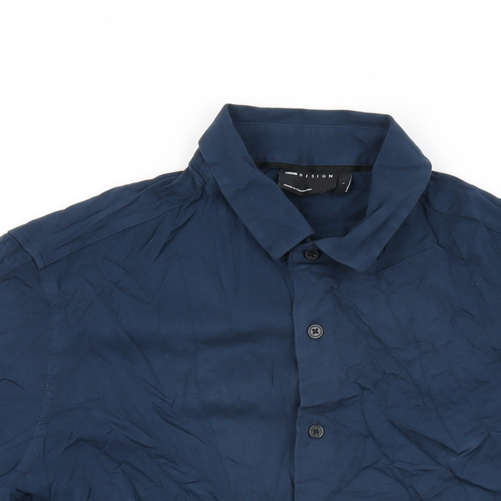 ASOS Mens Blue Viscose Button-Up Size L Collared Button