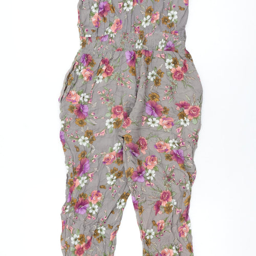 QED London Womens Grey Floral Viscose Jumpsuit One-Piece Size 12 L28 in Zip