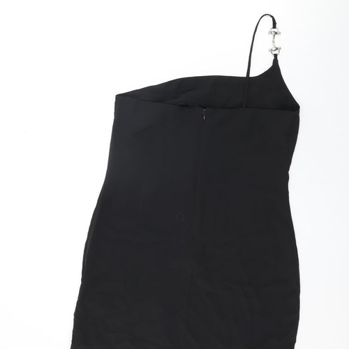 PRETTYLITTLETHING Womens Black Polyester Shift Size 12 One Shoulder Zip