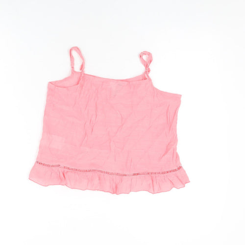 H&M Womens Pink Viscose Cropped T-Shirt Size 8 Square Neck