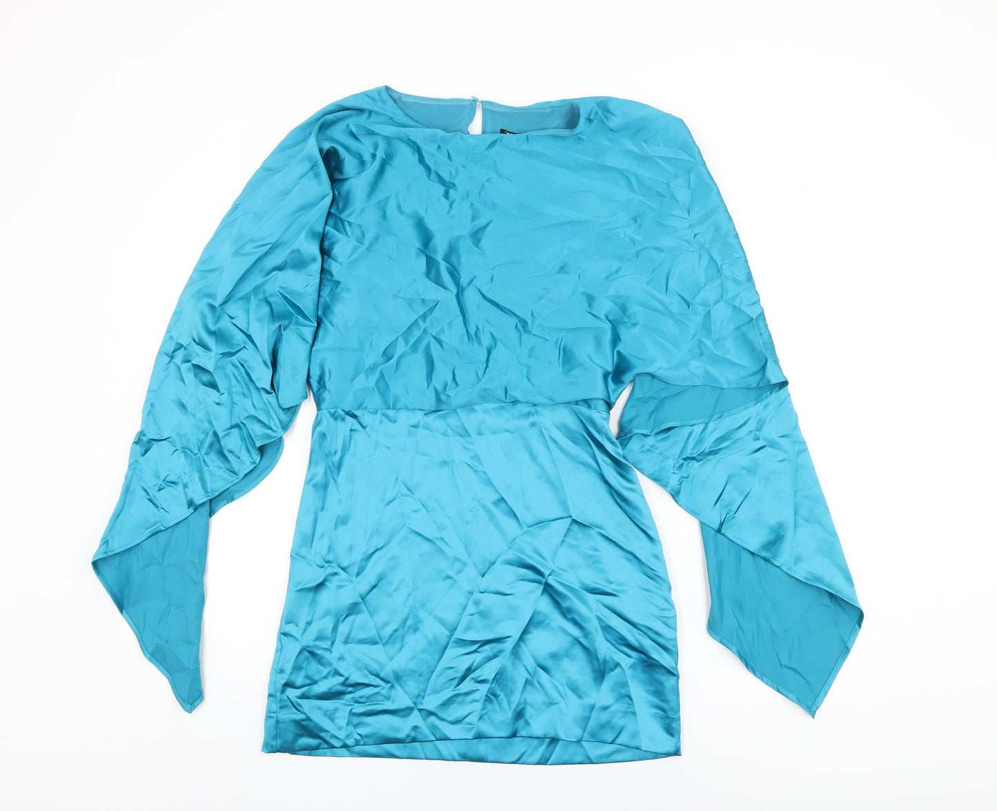 Zara Womens Blue Polyester Shift Size M Round Neck Zip - Waterfall Sleeves