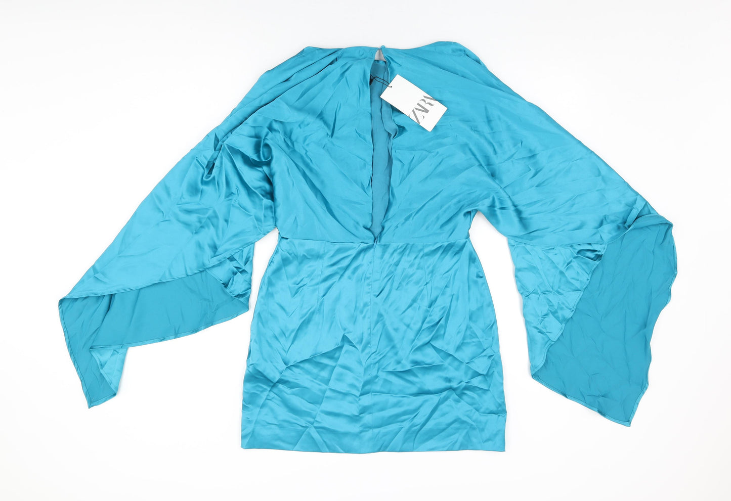 Zara Womens Blue Polyester Shift Size M Round Neck Zip - Waterfall Sleeves