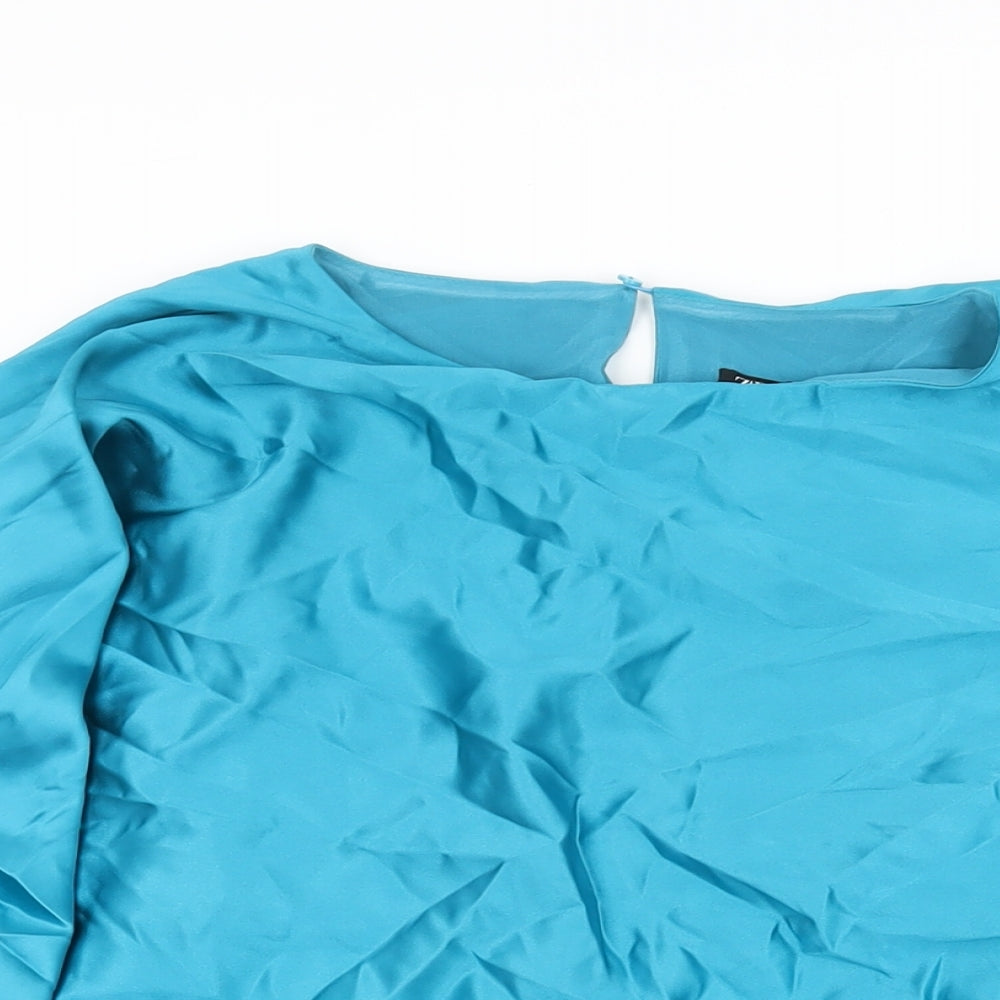 Zara Womens Blue Polyester Shift Size M Round Neck Zip - Waterfall Sleeves